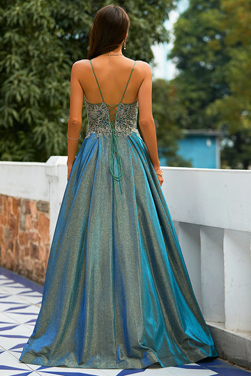 Vestido largo de fiesta con tirantes finos gris oscuro